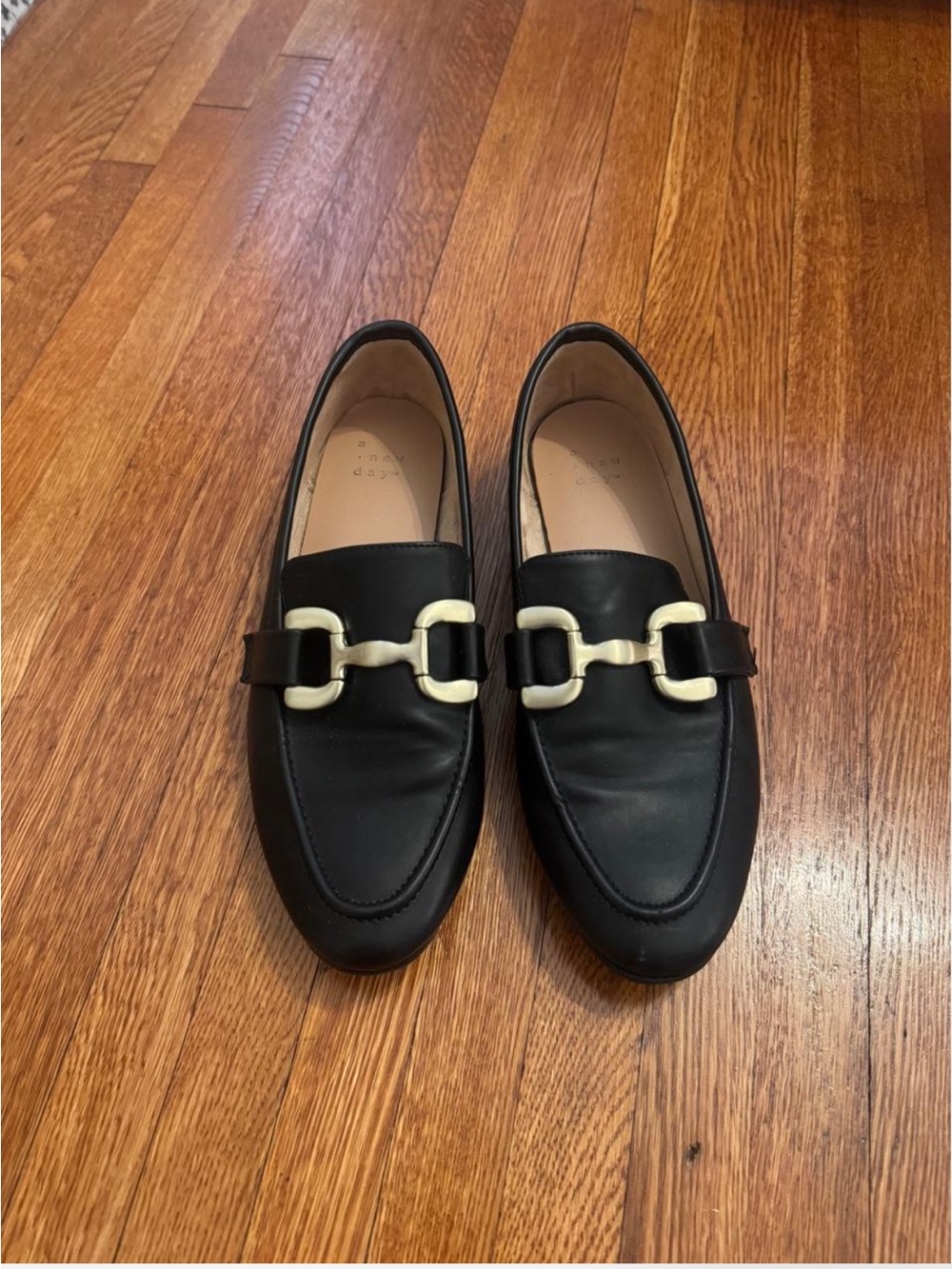 Target Black Leather Loafers with Gold Buckle Accent